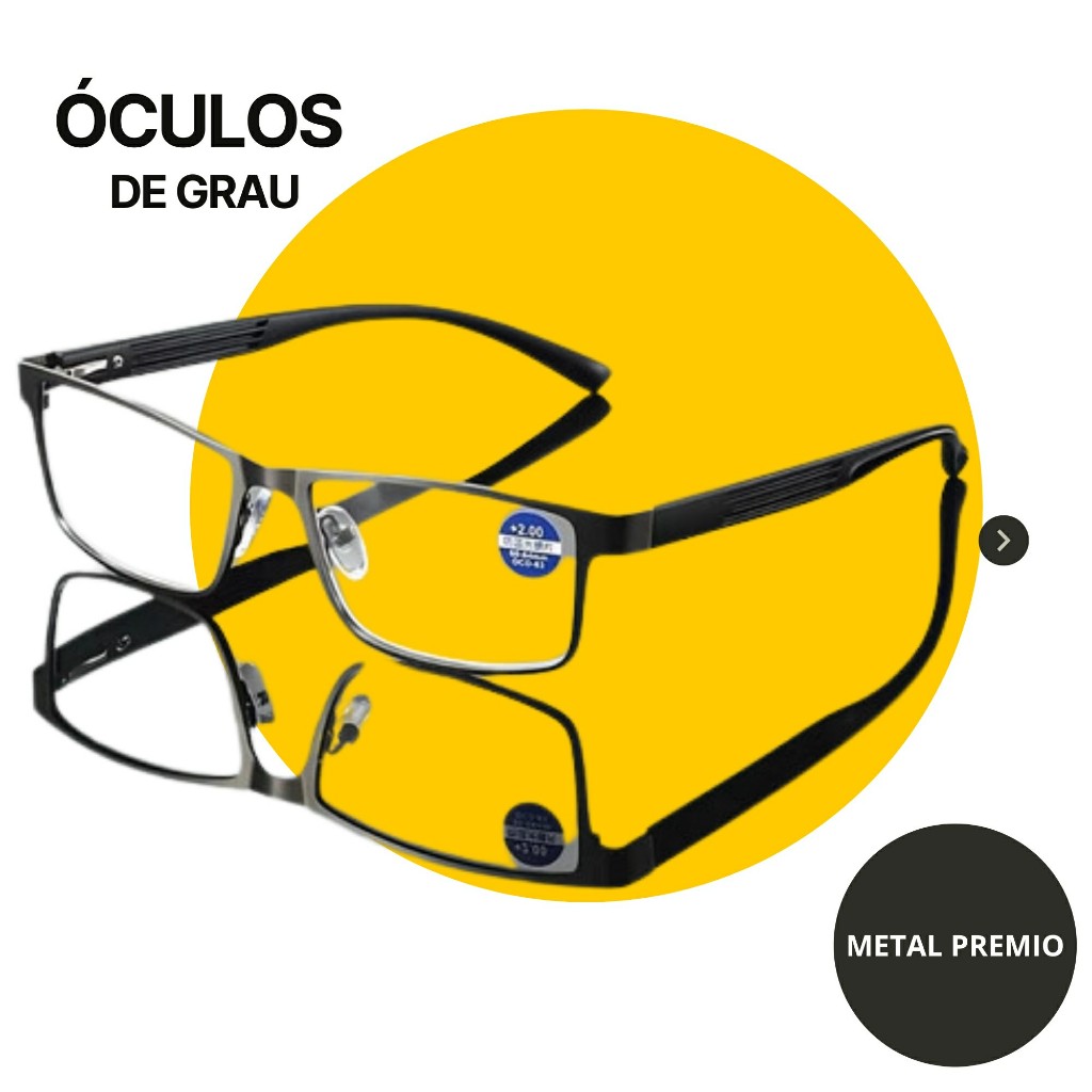 Óculos De Grau Metal Aço Reforçado Para Leitura e Armaçao Grau +1.00 ao +5.00 Masculino e Feminino