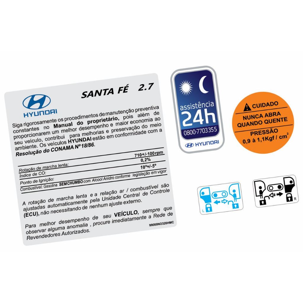 Adesivos Advertência Cofre Motor Hyundai Santa Fé 2007 A 2013