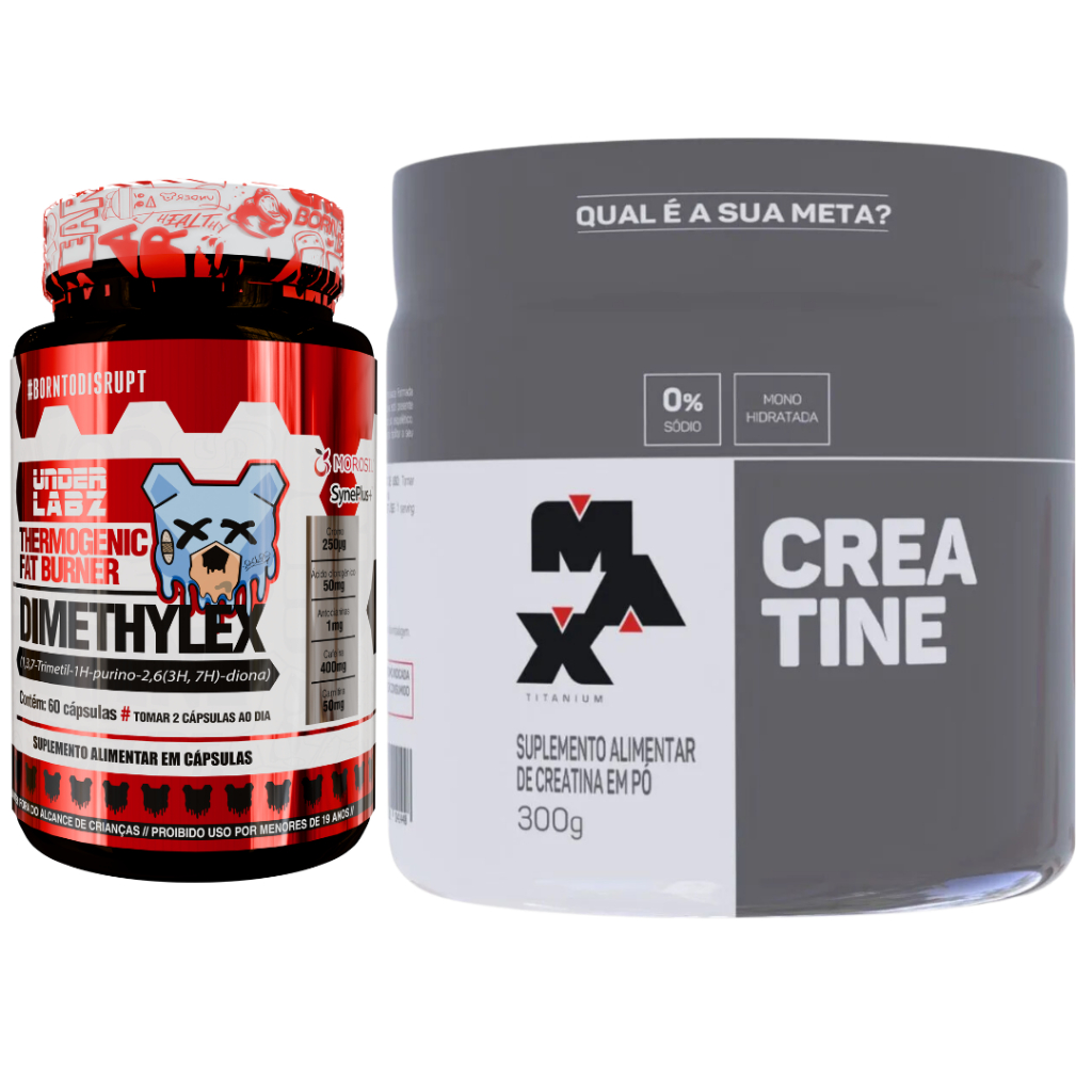 Kit 1x DIMETHYLEX 60 Cápsulas Under Labz + 1x Creatina Monohidratada Max Titanium - Health