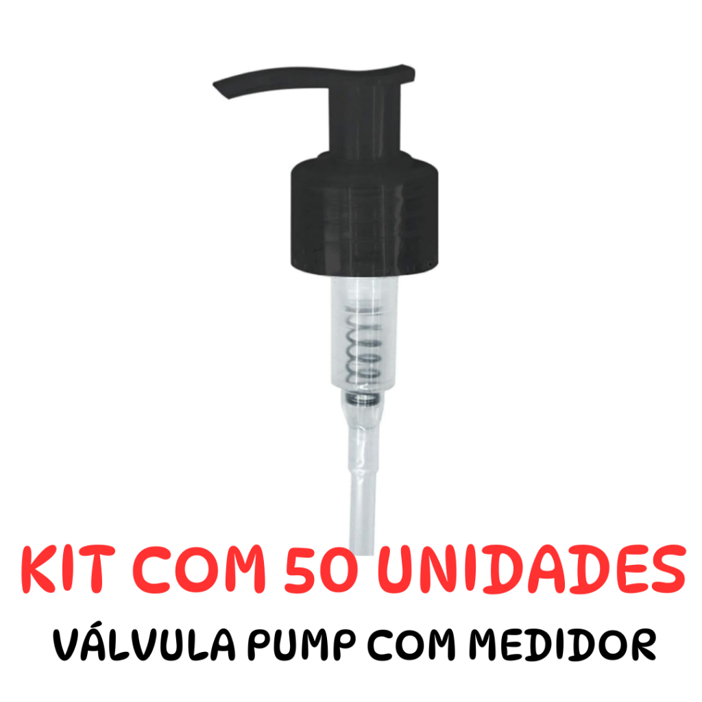 Kit com 50 unidades de Válvula Pump PRETA Dosador 24/410 para Frascos 500/1000ml Shampoo Sabonete Líquido Condicionador