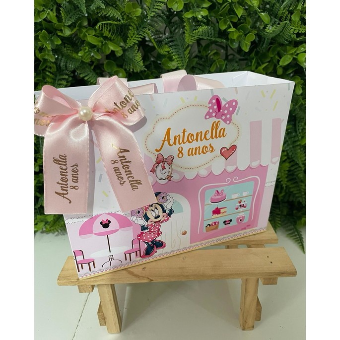 Sacolinha Surpresa Personalizada Minnie Confeitaria com Laço | Lembrancinhas | Festa Aniversário | Lancheirinha