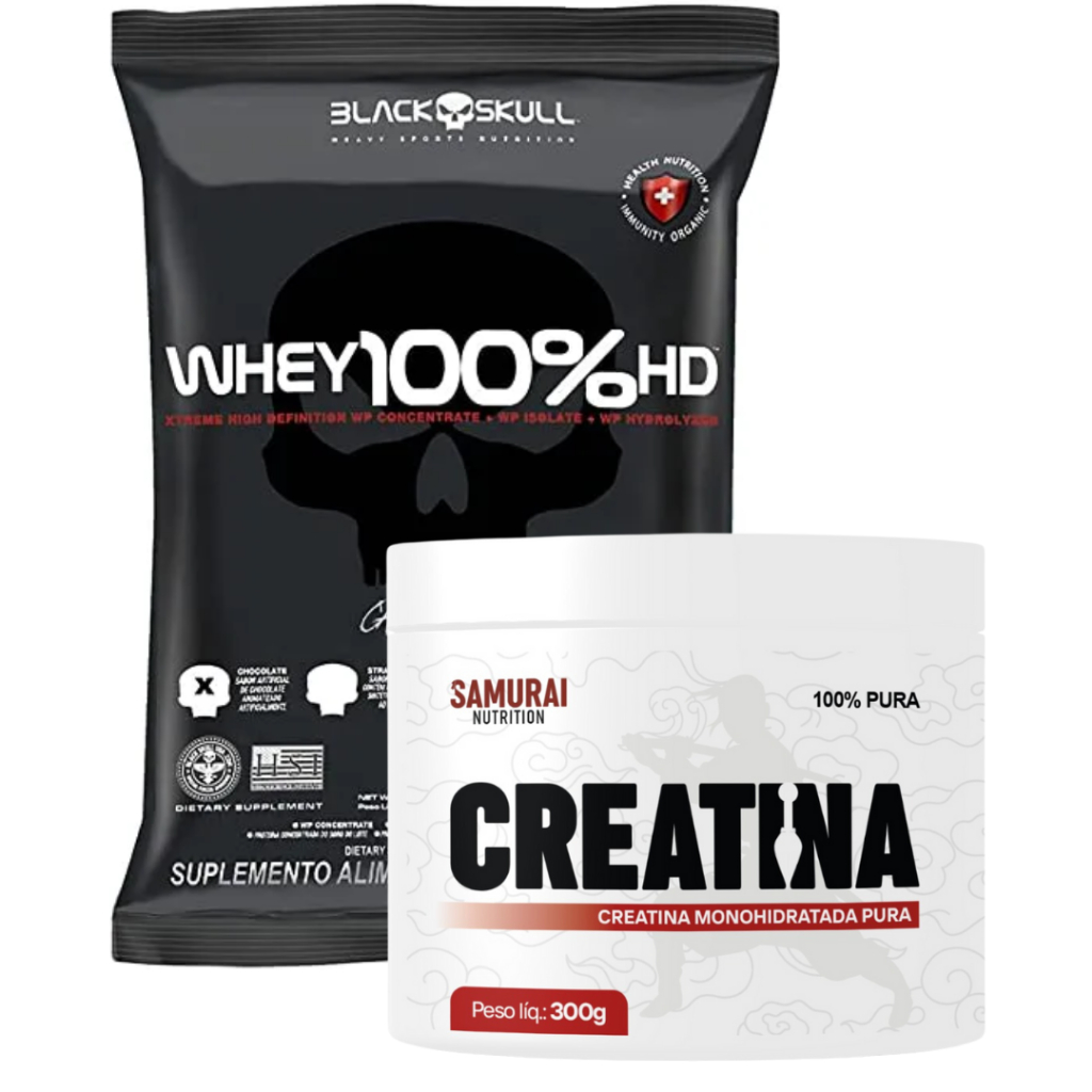 Kit 1x Whey 100% HD Refil 900g Blackskull + 1x Creatina Monohidratada Pura Samurai Nutrition 300g em Oferta na Shopee