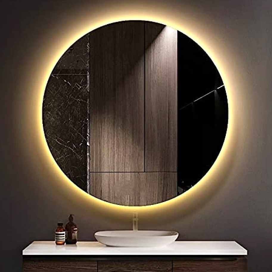 Espelho Decorativo Redondo 50cm LED com Suporte Banheiro Decoração Lavabo Parede