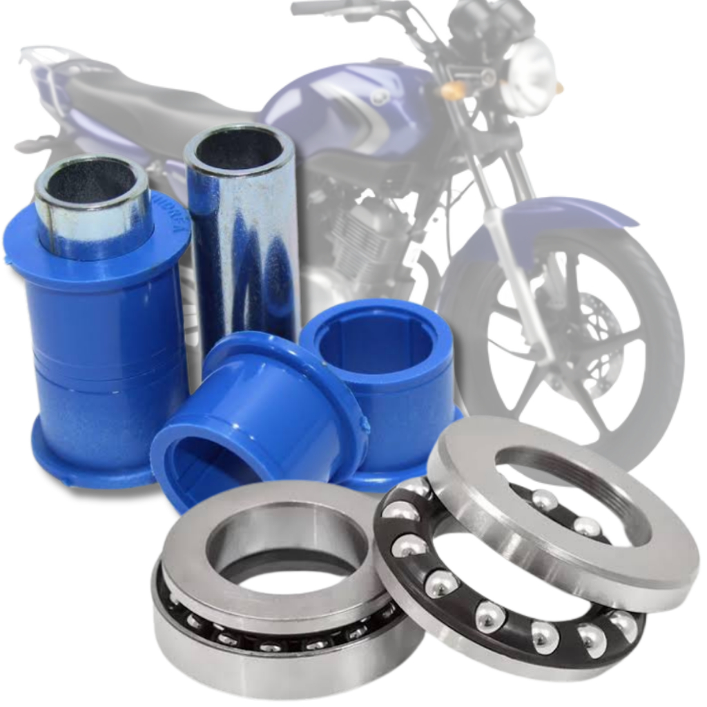 Bucha Balança Quadro Elástico + Caixa Direção Esférica Yamaha Ybr 125 Factor 125 - Kit 5 Peças