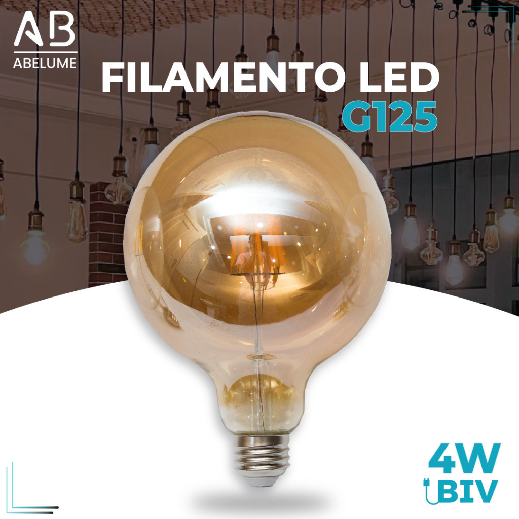 Lâmpada Filamento LED G125 4W E27 LUZ QUENTE Âmbar Retrô Vintage 110V~220V | Bivolt em Oferta na Shopee
