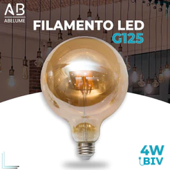 Lâmpada Filamento LED G125 4W E27 LUZ QUENTE Âmbar Retrô Vintage 110V~220V | Bivolt