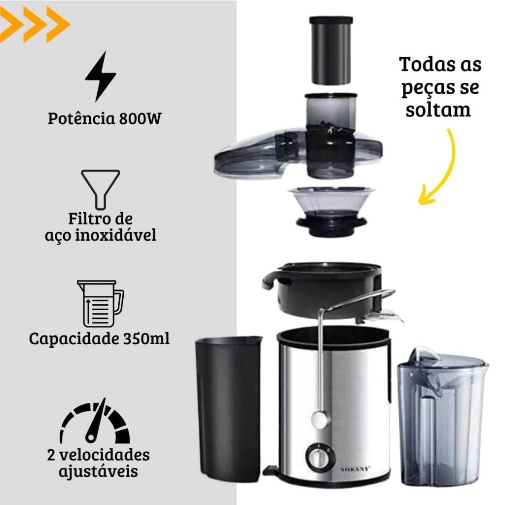 Centrífuga Alimentos Elétrica Juicer Suco Frutas 800w Inox Cor Preto E Inox — imagem 2 de 2