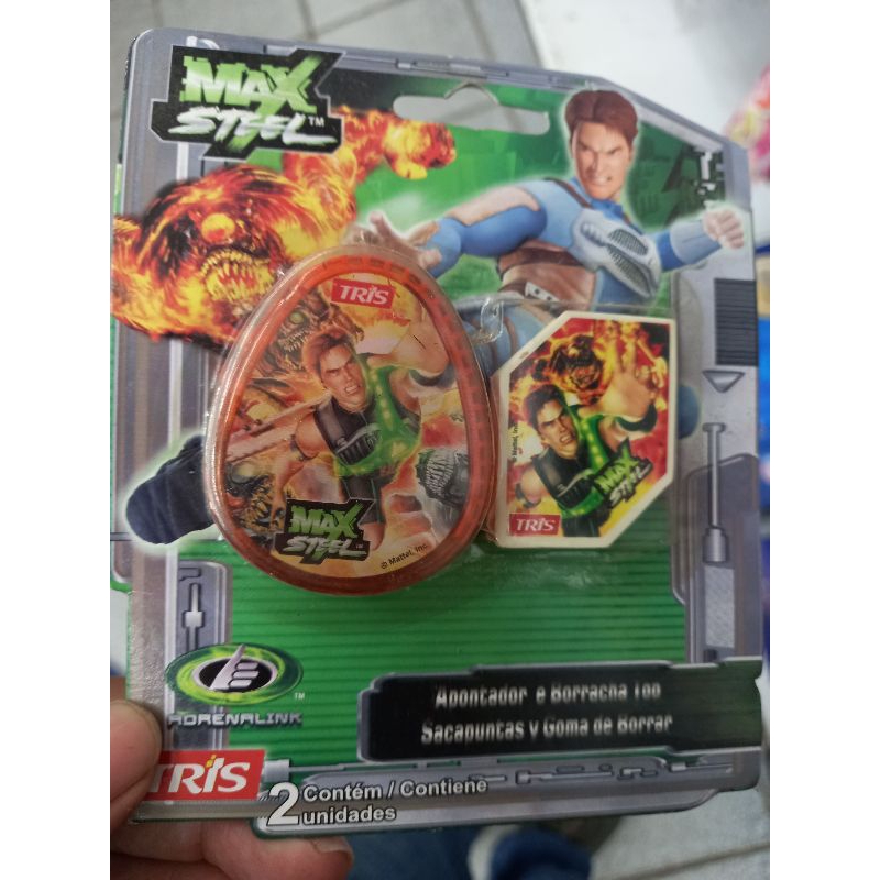 Kit Apontador e Borracha Escolar Max Steel - antigo vintage raro anos 90