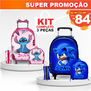 Mochila Escolar rodinha + Lancheira + Estojo - Menino - Menina