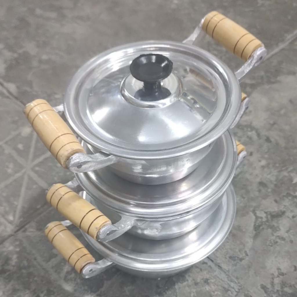 Jogo Com 3 Caçarolas Pequenas de Alumínio Grosso Batido Fundido Tamanho 14,16,18