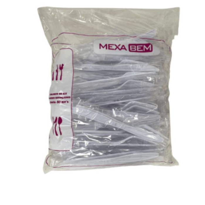 Kit Garfo e Faca - Branco Embalado individualmente Mexa Bem com 50 unidades