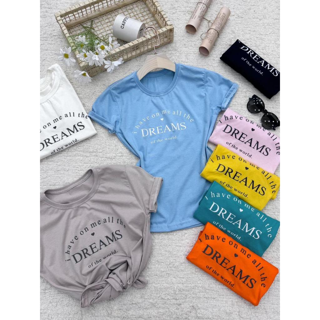 Camiseta blusa T-Shirt Feminina Algodão com DREAMS, material de algodão casual e confortável