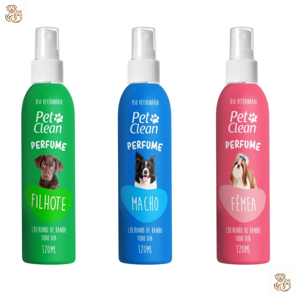 Perfume para Cachorro Cães e Gatos Pet Clean 120mL – Fragrâncias Macho, Fêmea e Filhotes