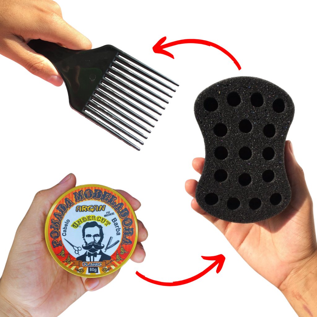 Kit 01 Mini esponja Nudread + 01 Cera + 01 Pente garfo plastico Bucha Enrola Cabelo esponja nudred. em Oferta na Shopee