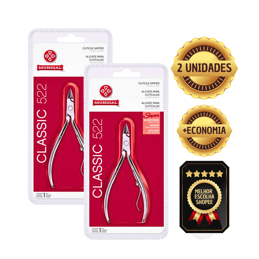Mundial Kit 2 Alicates de Cutícula 522-C Classic – Aço Carbono Niquelado, Corte Preciso e Durável