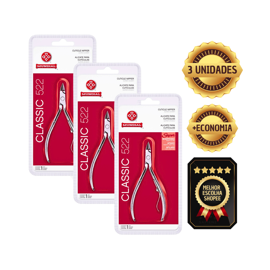 Mundial Kit 3 Alicates de Cutícula 522-C Classic – Aço Carbono Niquelado, Corte Preciso e Durável