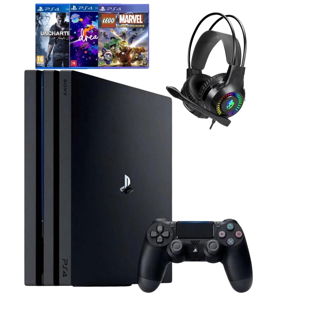 Video game Ps4 Pro 1tb com dois OU um controles + 2 headset rgb + 2 jogos - Semi novo - Oferta