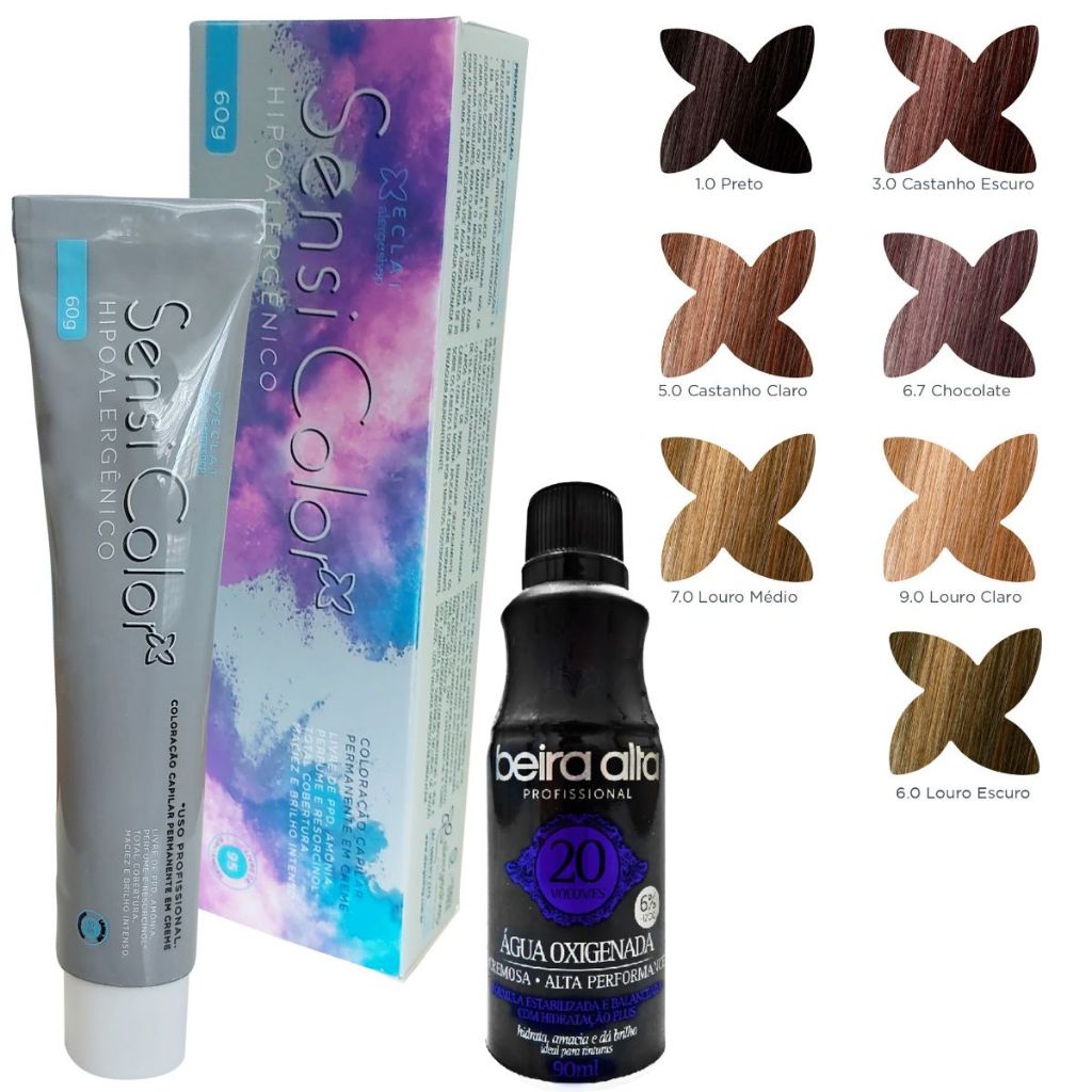 Tinta Coloração para Cabelo Hipoalergênica Sensi Color Eclat + Água Oxigenada - Alergoshop em Oferta na Shopee