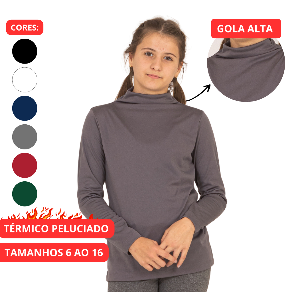Blusa Térmica Infantil Menina Peluciada Gola alta Segunda Pele Manga Longa 6-8-10-12-14-16 Lavin Kids
