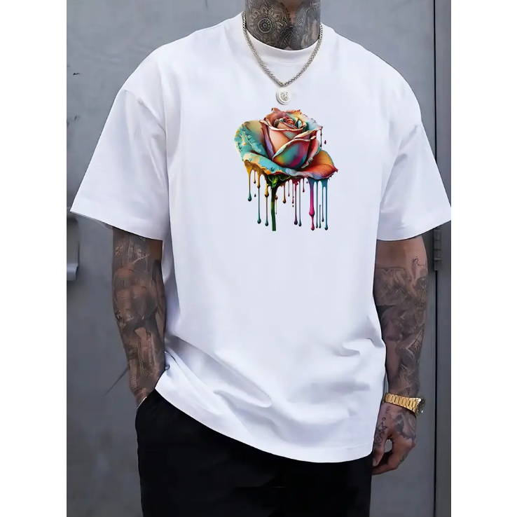 Camiseta Oversized Unissex Flor Rosa Colorida Arte Moda Streetwear Confortavel