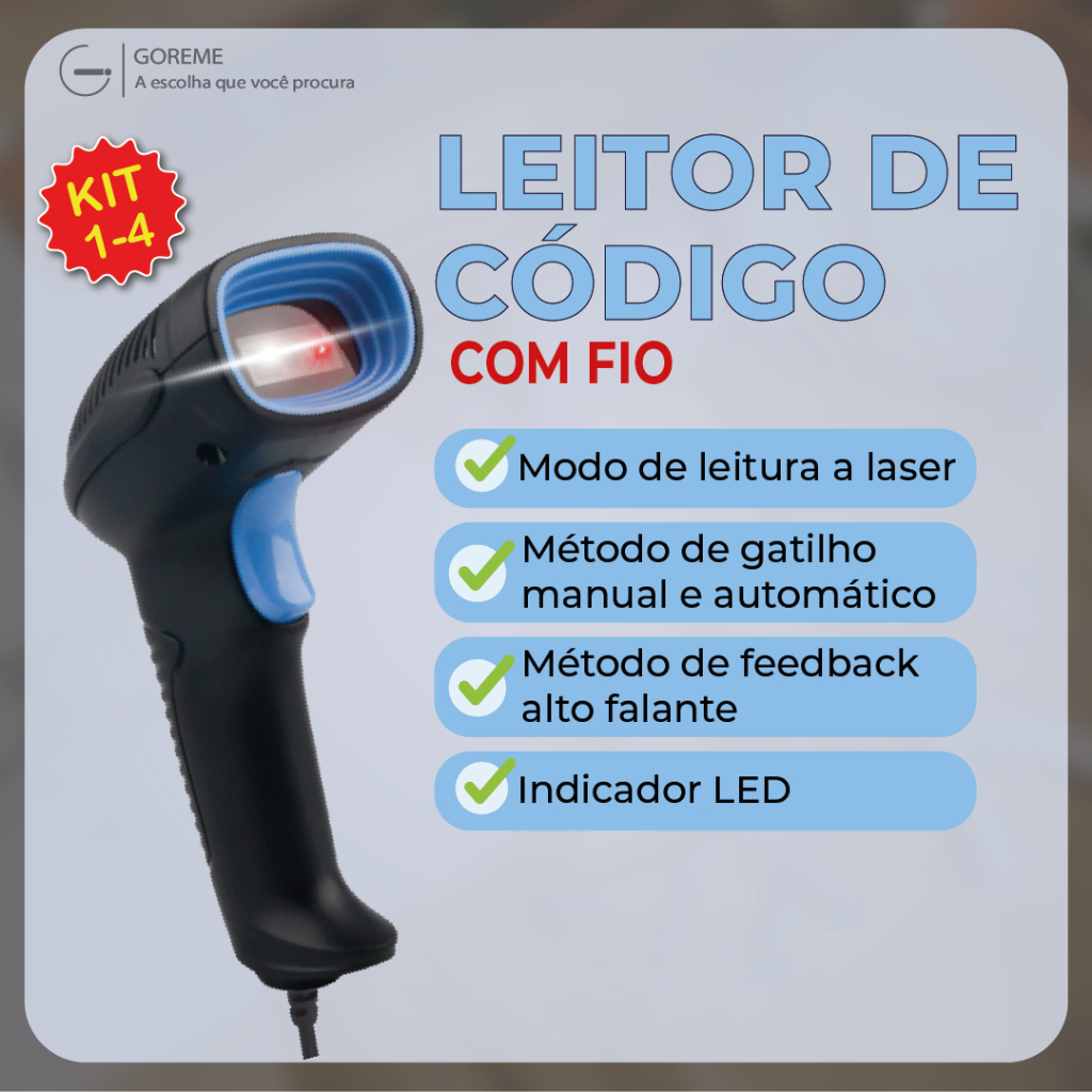 Kit 4 Leitor De Código De Barras Scanner Portátil Laser Com Fio USB Leitura 1D/2D Leitor de Qr Code e Código de Barras - Computers & Accessories