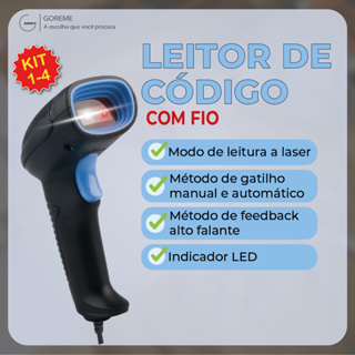 Kit 4 Leitor De Código De Barras Scanner Portátil Laser Com Fio USB Leitura 1D/2D Leitor de Qr Code e Código de Barras em Oferta na Shopee