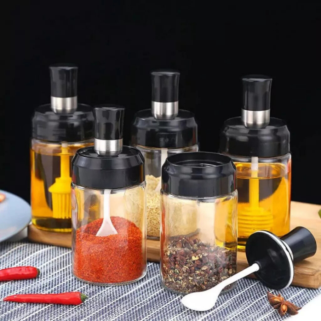 Kit 03 Pote Frasco Para Tempero Condimentos Colher Dosadora Azeite Mel Sal Pimenta Anti Vazamento