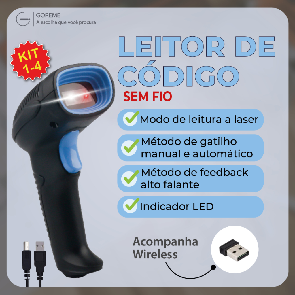 Leitor De Código De Barras Scanner Laser Sem Fio USB Wireless Leitura 1D/2D Leitor de Qr Code e Código de Barras em Oferta na Shopee