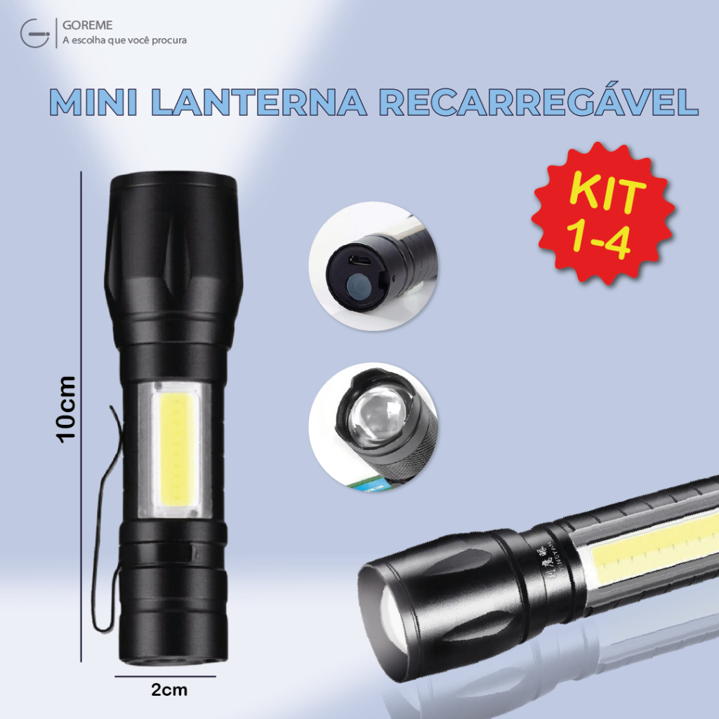 Mini Lanterna Led Tática USB Portátil com Zoom Recarregável Luz Forte Potência Alta