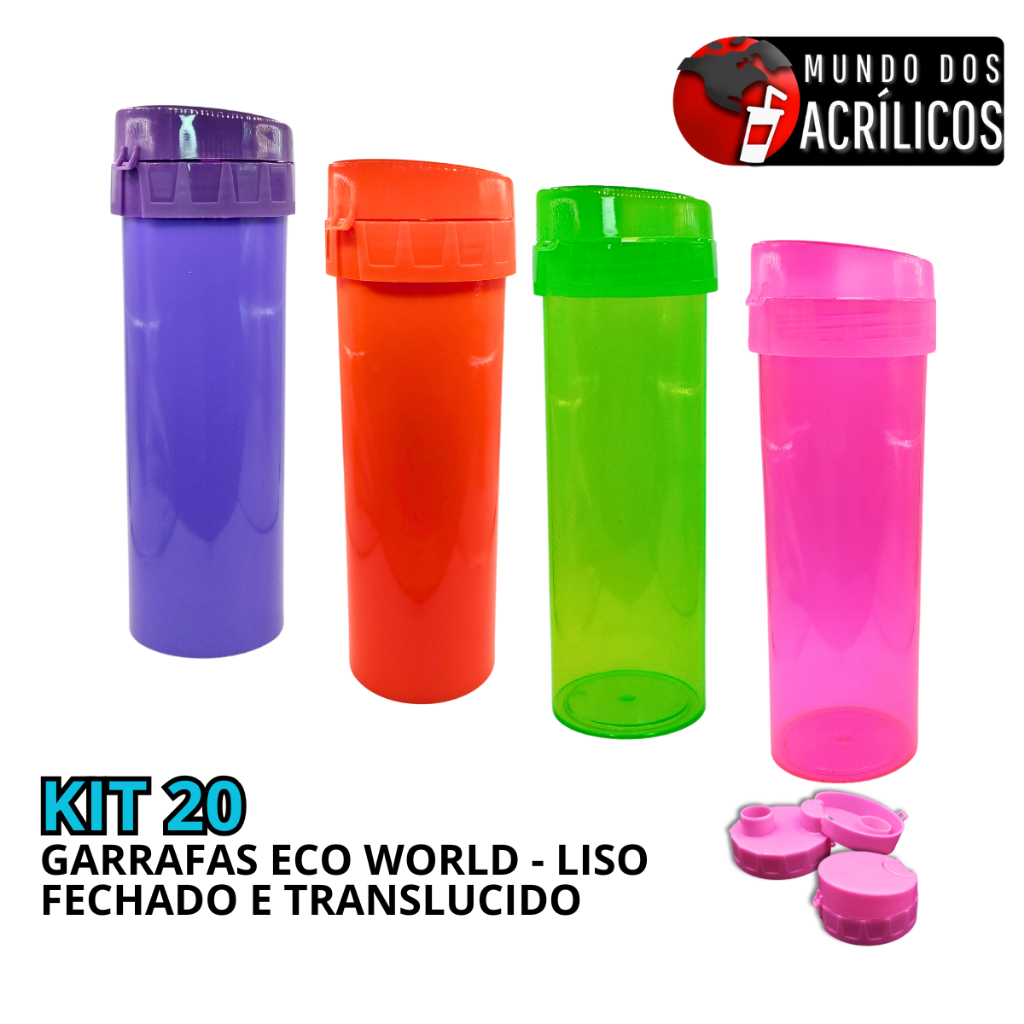 KIT 20 GARAFAS ECO WORLD LISO COM TAMPA PARA PERSONALIZAR ADESIVAR FESTA em Oferta na Shopee