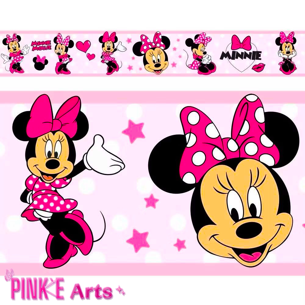 FAIXA DECORATIVA FAIXINHA AUTOCOLANTE MINNIE MOUSE COR DE ROSA QUARTO INFANTIL MENINA DECORAÇÃO