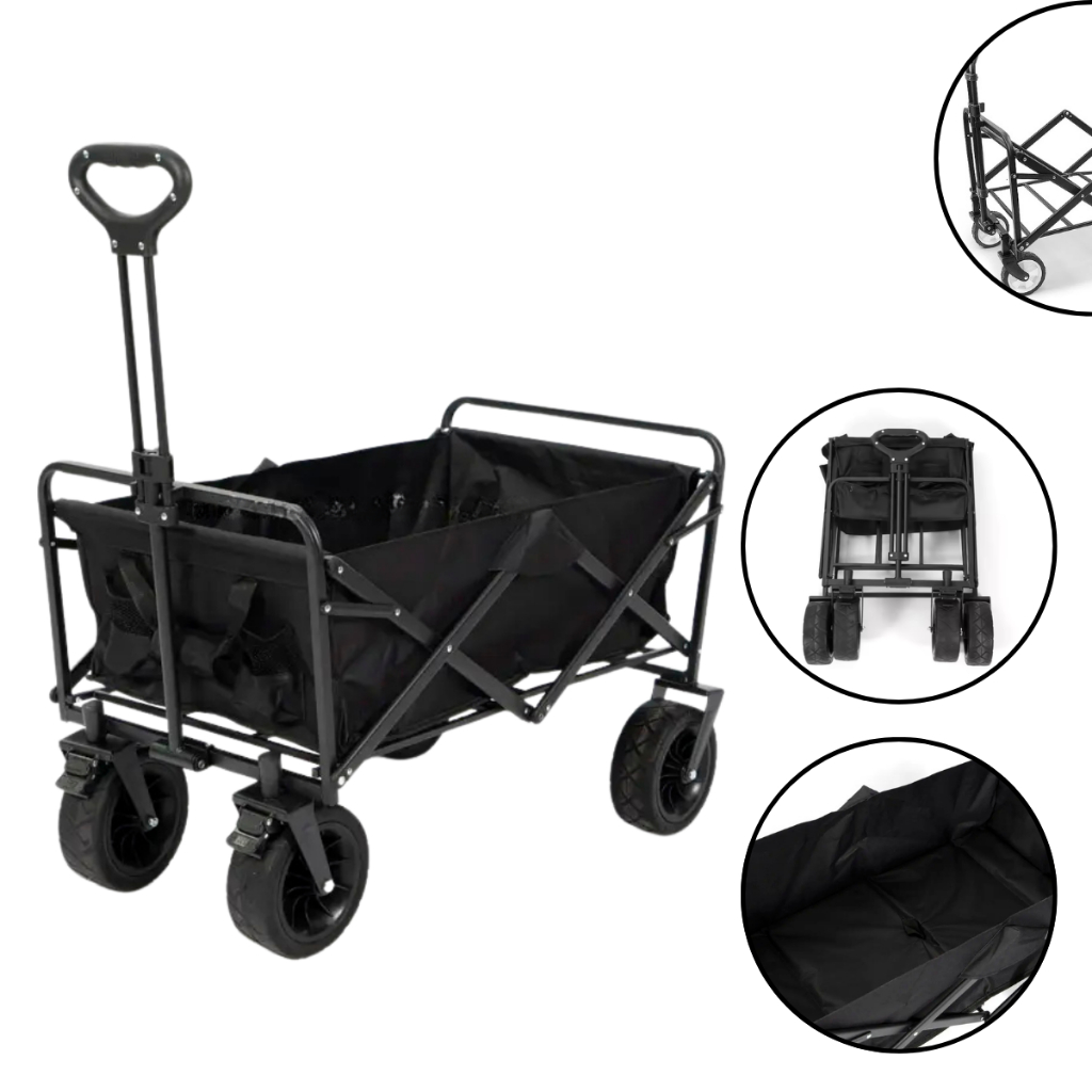 Carrinho De Carga Camping C/Puxador Dobrável 100kg Resistente Praia Pesca Passeio Parque Piquenique