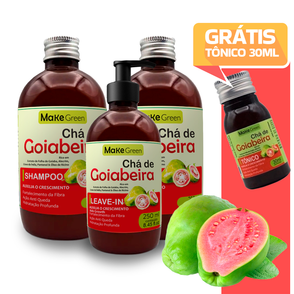 Shampoo Máscara e Leave in Tratamento Crescimento e Antiqueda Queda Chá de Goiabeira - 250ml 2 tônicos