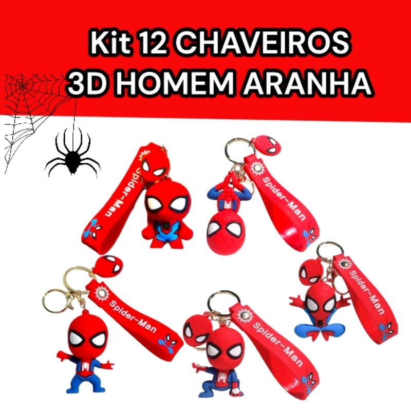 kit 12 chaveiros homem aranha 3d emborrachado porta chaves no brasil spider man Marvel super herois atacado revenda em Oferta na Shopee
