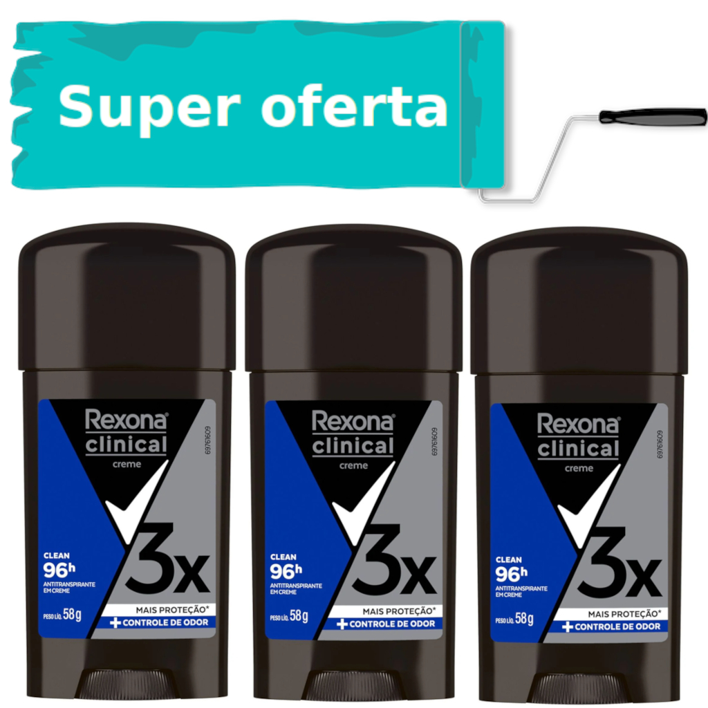 KIT C/3 DESODORANTE CREME REXONA CLINICAL MEN CLEAN 58G 3UND KIT C/3 DESODORANTE CREME REXONA CLINICAL MEN CLEAN 58G 3UND