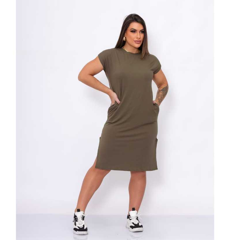 Vestido Midi com Bolso em Oferta na Shopee