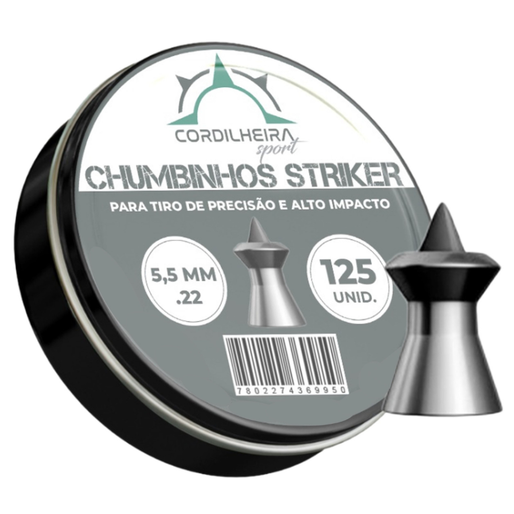 Chumbinho Cordilheira Striker Alto Impacto 5,5mm | 125 Unidades com Ponta - Sports & Outdoors