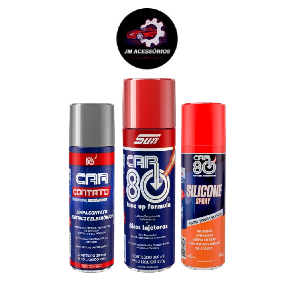 Super KIT Car80   DESCARBONIZANTE / SILICONE SPRAY  / LIMPA CONTATO