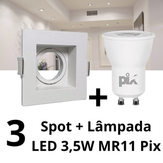 Kit 3 Spot Embutido Recuado MR11 Quadrado + Lâmpada mini dicroica 3,5W GU10 Pix em Oferta na Shopee