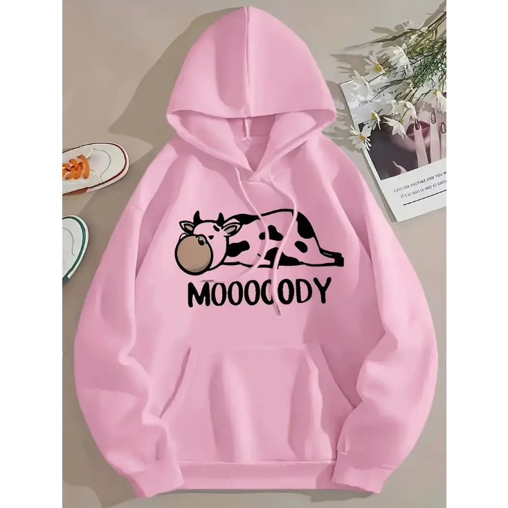Moletom Canguru Unissex Confortavel Flanelado Estampado Vaquinha Mody Inverno