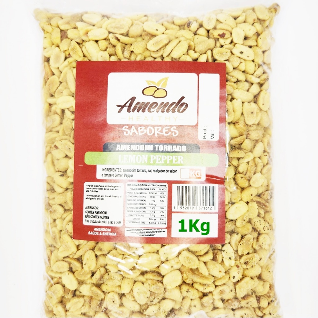 Amendoim Torrado 1 Kg Sabor Lemon Pepper S/ Pele Partido Pacote Grande 1Kg ou 500g Aperitivo Salgado