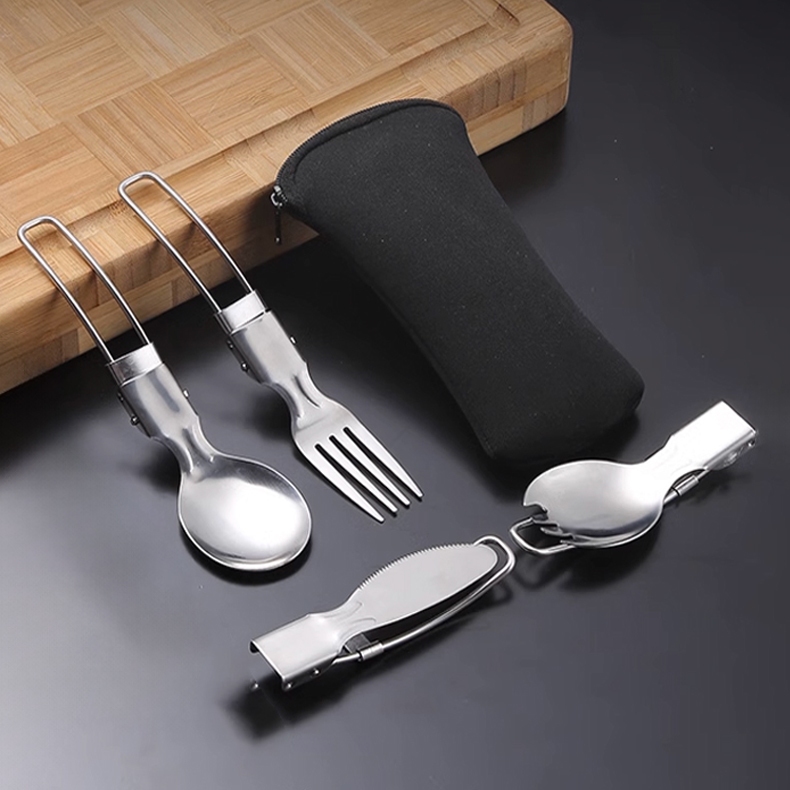 Talheres Portáteis Dobráveis Para Acampamento Camping Colher e Faca e Garfo Dobrável Aço Inox