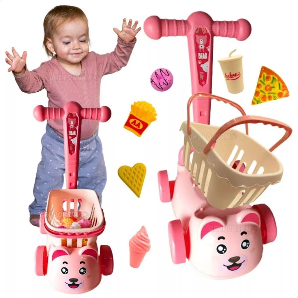 Kit andador bebe carrinho passeio infantil + brinquedos de mercadinho presente menino natal menina