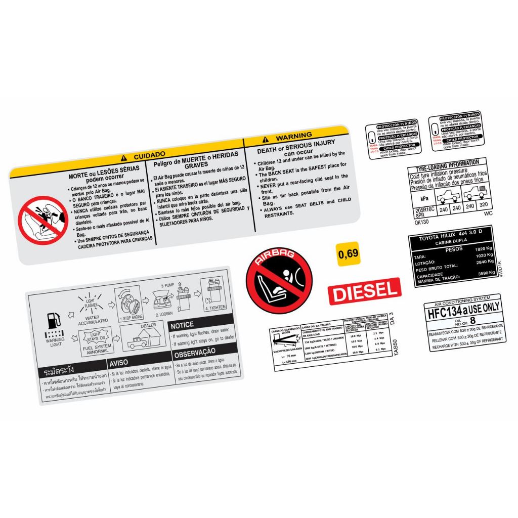 Adesivos Advertência Cofre Motor Toyota SW4 2006 A 2011