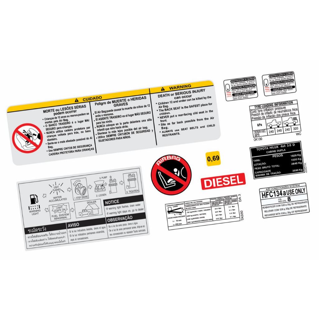 Adesivos Advertência Cofre Motor Toyota Hilux 2006 A 2011