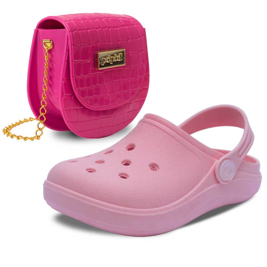 Kit Bolsa e Sandalia Babuche Chinelo Moda Infantil Feminina Menina Macio Leve K26