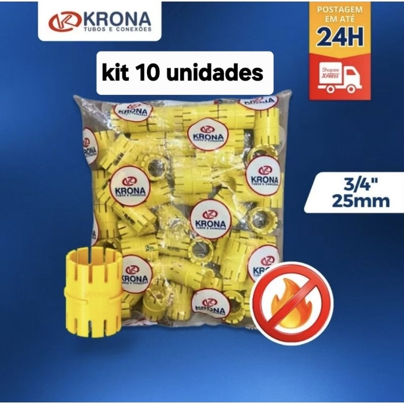 Kit 10 Luva Pressão  emenda de conduite para Eletroduto Corrugado Conduíte 3/4" 25mm Krona