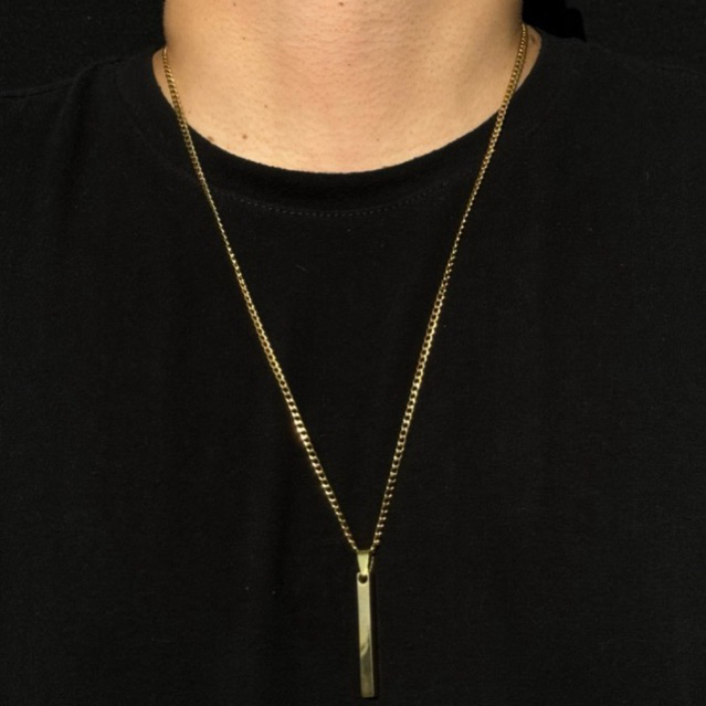 Corrente Groumet Pingente barra Pêndulo Banhados a ouro 18k Cordão Groumet Masculina barra Pêndulo