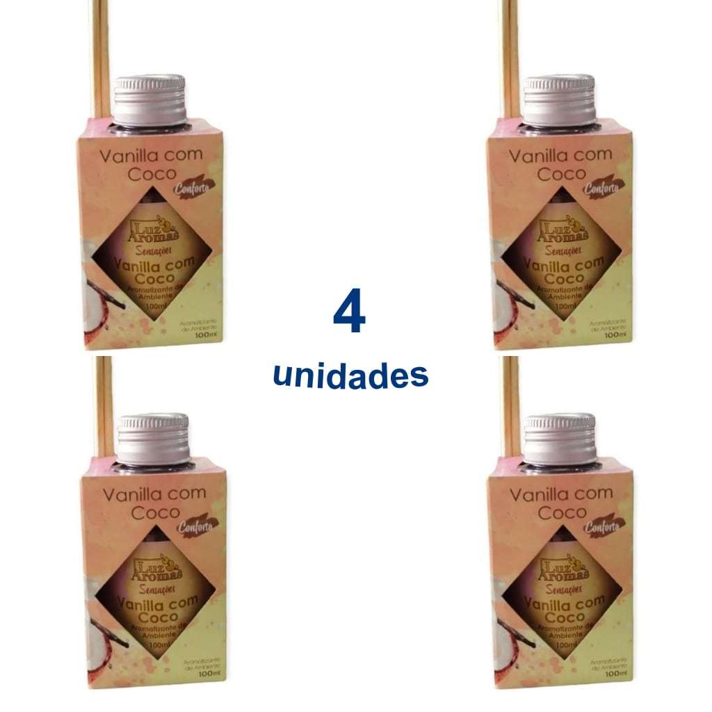 Kit 4 Aromatizador de Ambiente de Vanilla com Coco 100ml Difusor Vareta Luz Aromas - Envio Já em Oferta na Shopee