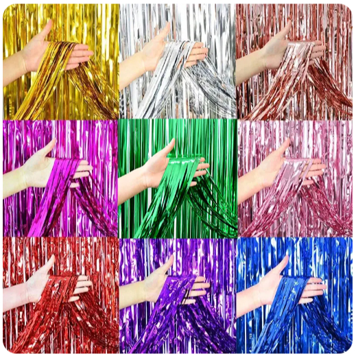 Kit C/ 4 Unidades Cortinas Metalizada Holografica  Fitas Para Decoração Franja Todas Cores em Oferta na Shopee